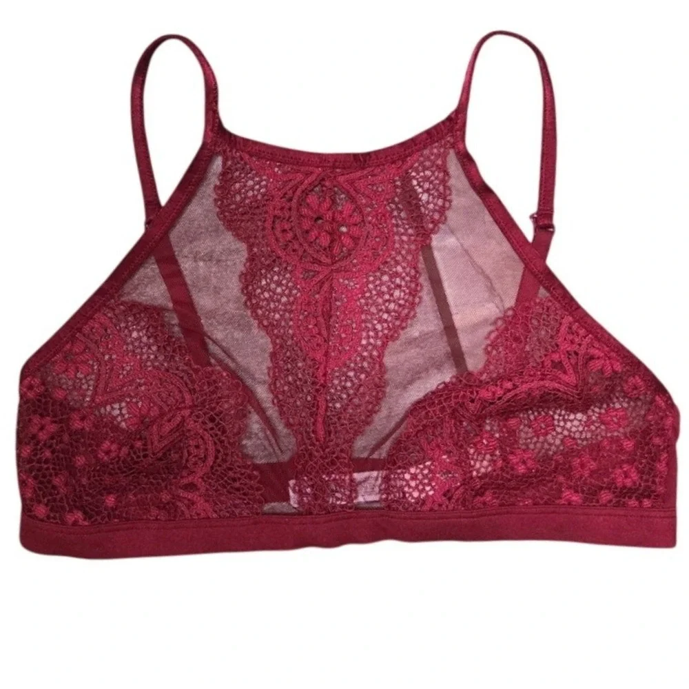 Victoria's Secret Burgundy Lace High Neck Bralette L/G NWT